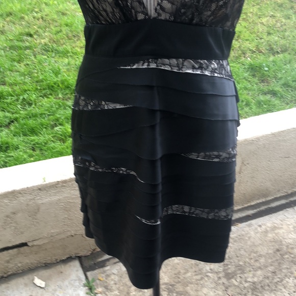 Stunning BEBE layered with satin and lace dress. Sexy Low deep V cut front. - Picture 3 of 13